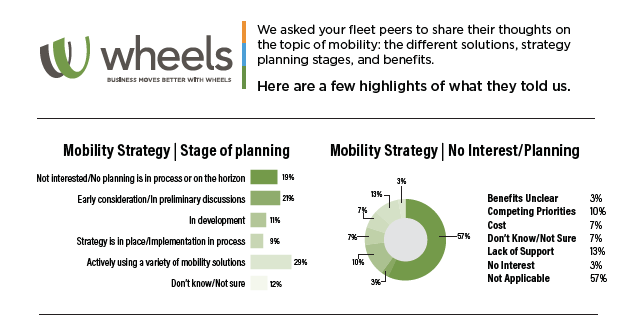 Bar and pie chart of different fleet mobility strategies